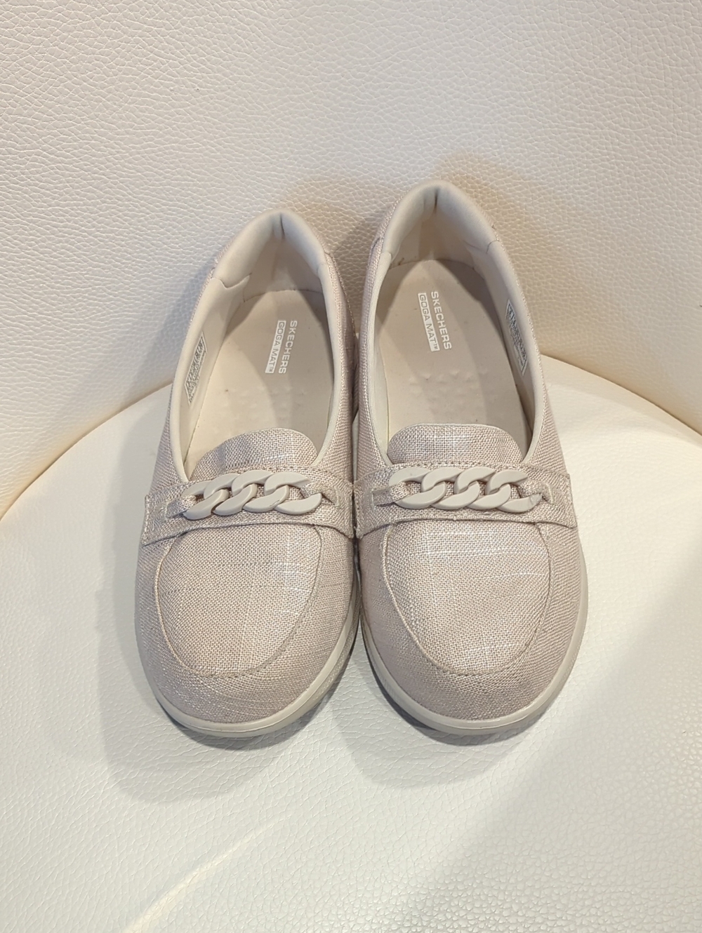 Skechers Light Beige Chain-Trim Slip-On Loafers